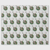 Papier Cadeau Buck Deer Dans La Couronne De Noël Sur Birch (Plat)