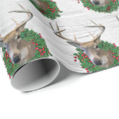 Papier Cadeau Buck Deer Dans La Couronne De Noël Sur Birch (Coin rond)