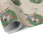 Papier Cadeau Buck Deer Dans La Guirlande De Noël (Coin rond)