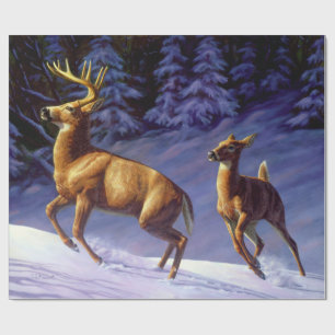 Papier Cadeau Buck & Doe de cerf blanc en neige hivernale