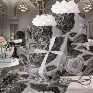 Papier Cadeau Buff Grey Vintage Floral Toile