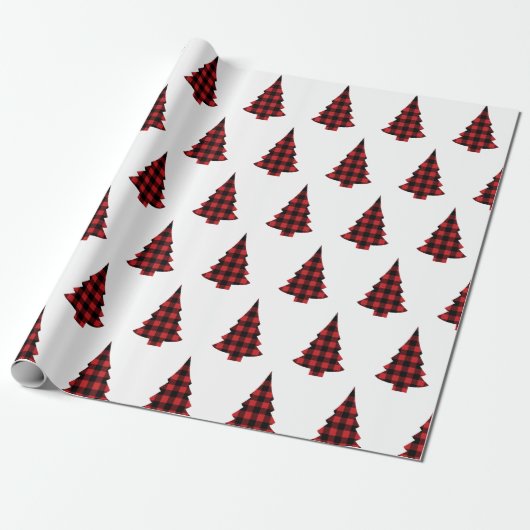 Papier Cadeau Buffalo Check Pine Trees Rustic Wrapper Papier (Déroulé)
