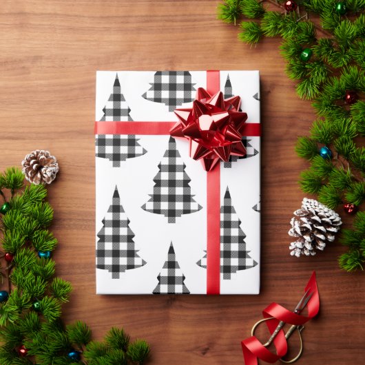 Papier Cadeau Buffalo Check Pine Trees Rustic Wrapper Papier (Cadeau de vacances)