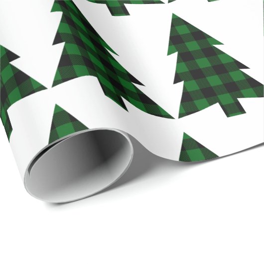Papier Cadeau Buffalo Check Pine Trees rustiques (Coin rond)