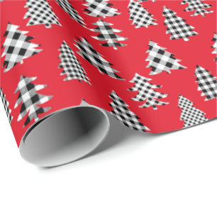 Papier Cadeau Buffalo de Noël en rouge