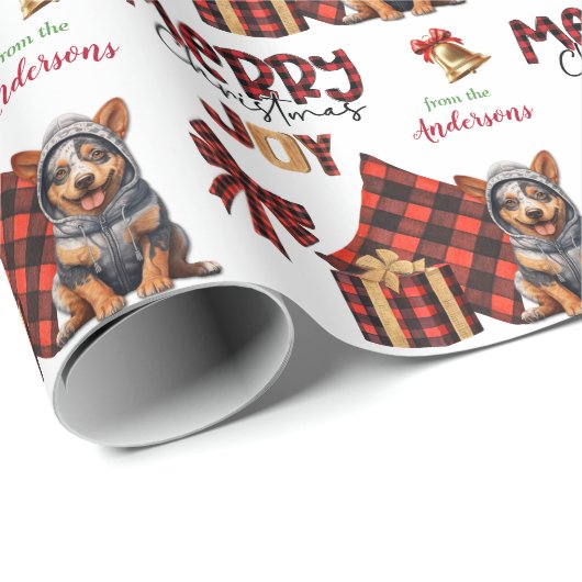 Papier Cadeau Buffalo Plaid Aussie Chien Chien Chien Chien Chien (Coin rond)