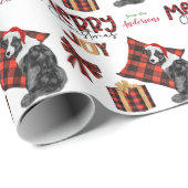 Papier Cadeau Buffalo Plaid Australian Shepherd Noël (Coin rond)