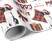 Papier Cadeau Buffalo Plaid Bordure Collie Noël (Coin rond)