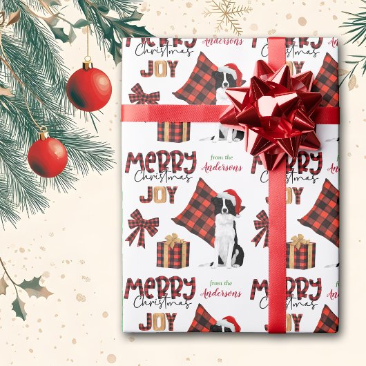 Papier Cadeau Buffalo Plaid Bordure Collie Noël