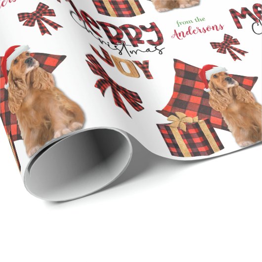 Papier Cadeau Buffalo Plaid Cocker Spaniel Chien Noël (Coin rond)