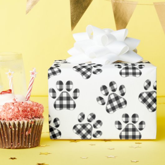 Papier Cadeau Buffalo Plaid Empreinte de patte (Fête d'anniversaire)