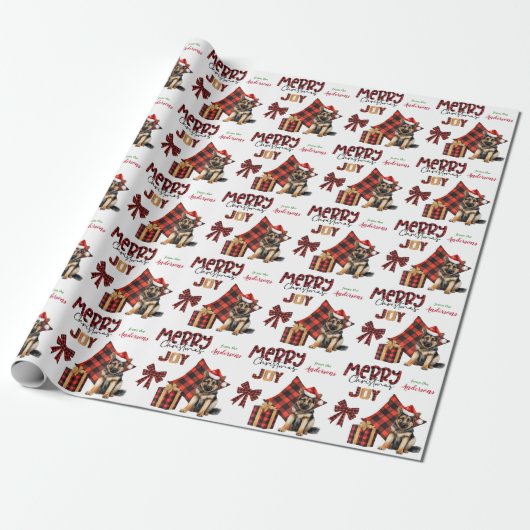 Papier Cadeau Buffalo Plaid German Shepherd'Marionnette Noël (Déroulé)