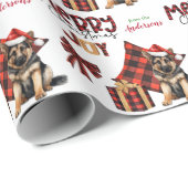 Papier Cadeau Buffalo Plaid German Shepherd'Marionnette Noël (Coin rond)