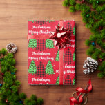 Papier Cadeau Buffalo Plaid Leopard Christmas Trees<br><div class="desc">Buffalo Plaid Leopard Christmas Trees Joyeux Noël rouge design arrière - plan comprend de mignons arbres de Noël,  l'un fait de plaid de buffle et deux en léopard vert et dit Joyeux Noël. Nom de la Personnaliser ou autre texte à la place du nom. © Rosemarie Guieb</div>