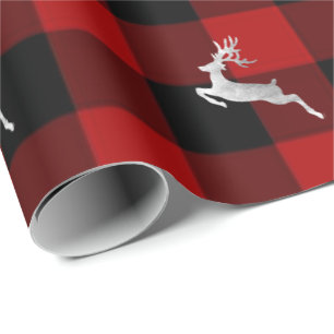 Papier Cadeau Buffalo Plaid Lomberjack Christmas Deer Silver