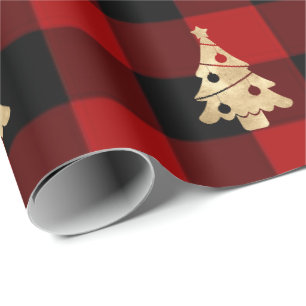 Papier Cadeau Buffalo Plaid Lomberjack Christmas Tree Gold