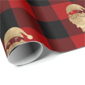 Papier Cadeau Buffalo Plaid Lomberjack Gold Père Noël hiver noir (Coin rond)