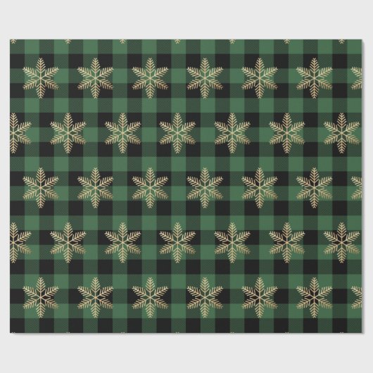 Papier Cadeau Buffalo Plaid Lomberjack Gold Snowflake Green Rust (Plat)