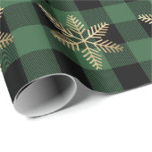 Papier Cadeau Buffalo Plaid Lomberjack Gold Snowflake Green Rust (Coin rond)