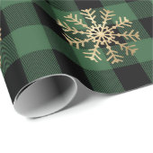 Papier Cadeau Buffalo Plaid Lomberjack Gold Snowflake Vert Cali (Coin rond)