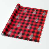 Papier Cadeau Buffalo Plaid Noël Arbre de Noël Rouge (Déroulé)