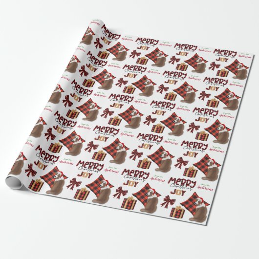 Papier Cadeau Buffalo Plaid Red Aussie Chien Noël (Déroulé)