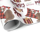 Papier Cadeau Buffalo Plaid Red Aussie Chien Noël (Coin rond)
