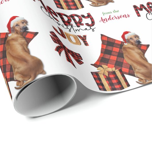 Papier Cadeau Buffalo Plaid Rhodesian Ridgeback Chien Noël (Coin rond)