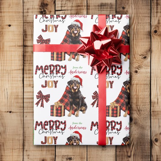 Papier Cadeau Buffalo Plaid Rottweiler Chien Noël