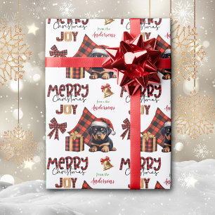 Papier Cadeau Buffalo Plaid Rottweiler Puppy Christmas
