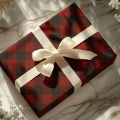Papier Cadeau Buffalo Plaid Rustique noir et rouge chèque Noël