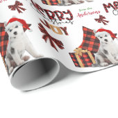 Papier Cadeau Buffalo Plaid Sibérien Husky Puppy Noël (Coin rond)