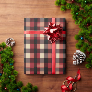 Papier Cadeau Buffalo rustique check in rouge Brown ivoire & noi