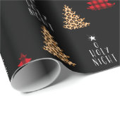 Papier Cadeau Buffle de Noël Holly Night Plaid et Leopard (Coin rond)