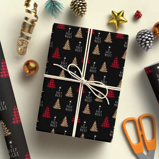 Papier Cadeau Buffle de Noël Holly Night Plaid et Leopard