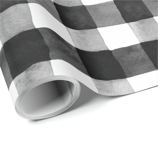Papier Cadeau Buffle noir et blanc rustique Check Noël (Coin rond)