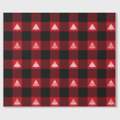 Papier Cadeau Buffle noir et rouge Plaid Arbres de Noël blancs (Plat)