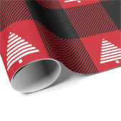 Papier Cadeau Buffle noir et rouge Plaid Arbres de Noël blancs (Coin rond)