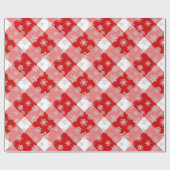 Papier Cadeau Buffle rouge et blanc planté avec des flocons de n (Plat)