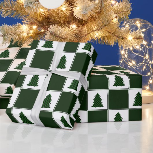 Papier Cadeau Buffle vert moderne Plaid Christmas Tree Motif (Vacances)
