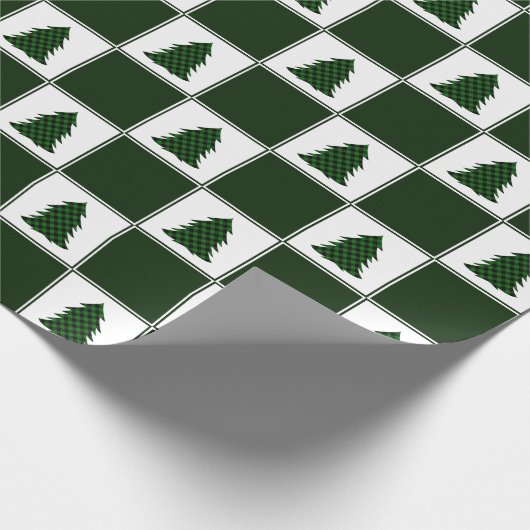 Papier Cadeau Buffle vert moderne Plaid Christmas Tree Motif (Coin)