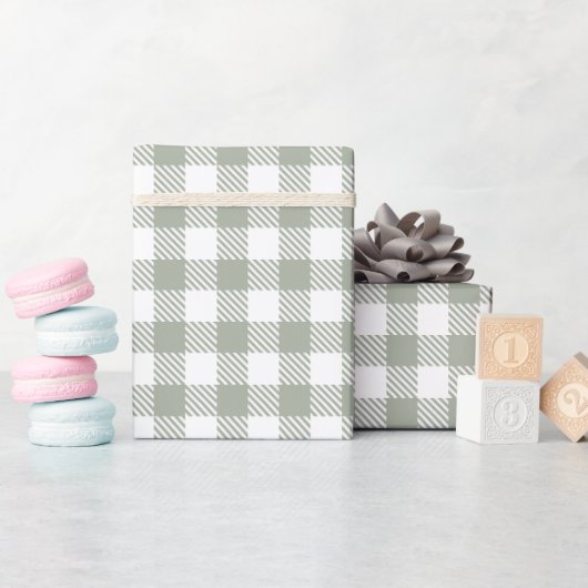 Papier Cadeau Buffle vert Sage Plaid En vichy pays vérifié (Baby Shower)