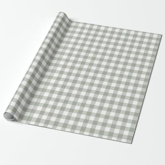 Papier Cadeau Buffle vert Sage Plaid En vichy pays vérifié (Déroulé)