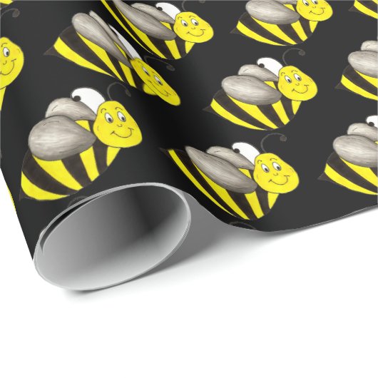 Papier Cadeau Bug d'abeille jaune noire (Coin rond)