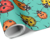 Papier Cadeau Bugs colorés sur turquoise (Coin rond)