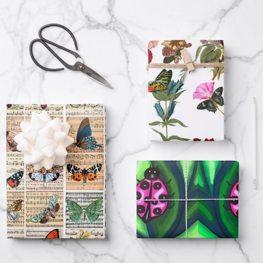 Papier Cadeau bugs de dames Papillons Insecte Feuille Fleurs de (Recto)