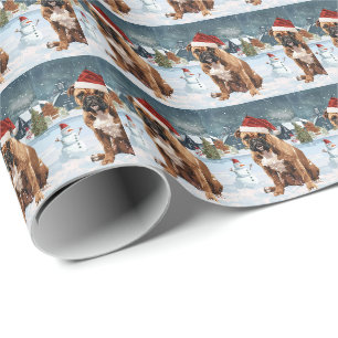 Papier Cadeau Bull Mastiff Chien hiver Merveilles pays Noël Joie
