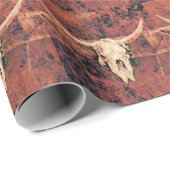 Papier Cadeau Bull Skull Pays Western Brown Black Motif (Coin rond)