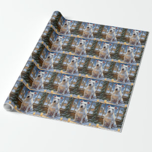 Papier Cadeau Bull Terrier avec lumières de Noël vacances