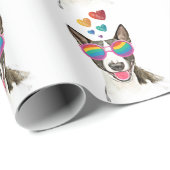 Papier Cadeau Bull Terrier Chien avec Coeurs Saint-Valentin (Coin rond)